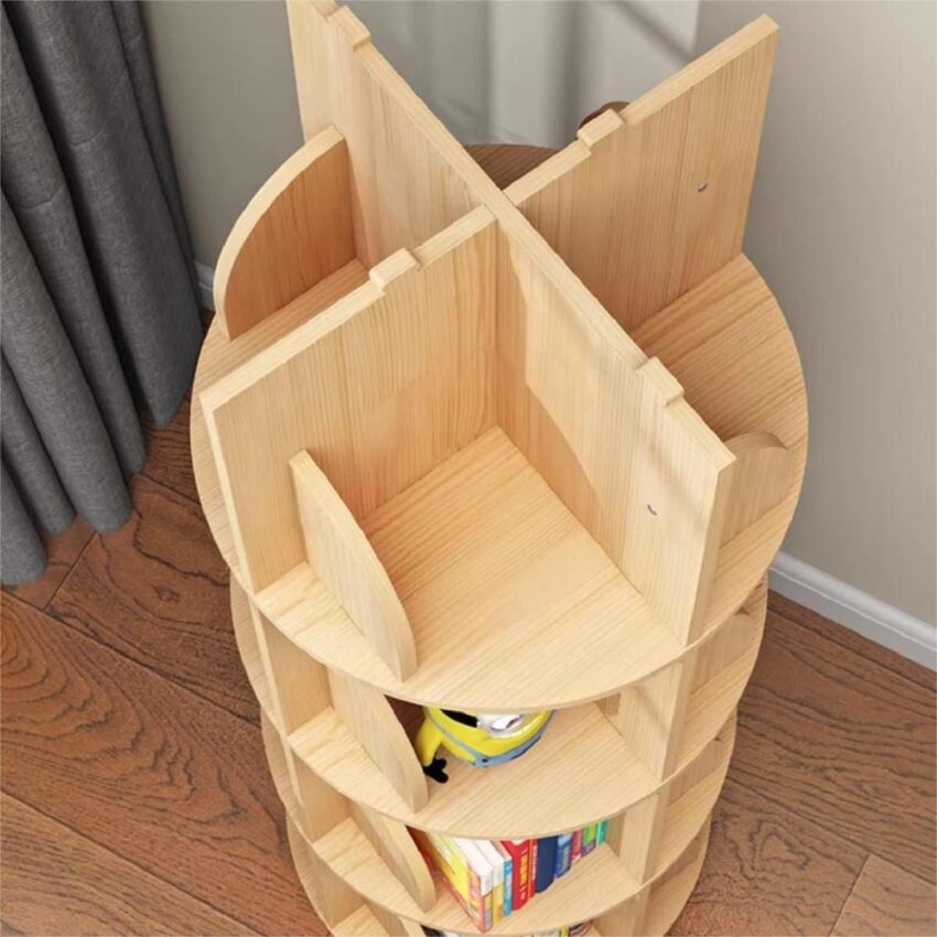 3-Tier Rotating Bookshelf with Legs – 360° Wooden Bookcase for Kids, Easy Assembly
