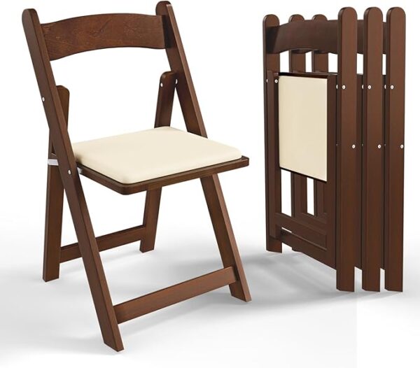 4-Pack Wooden Folding Chairs with Cushions – Portable & Durable for Indoor/Outdoor Use, Walnut Brown