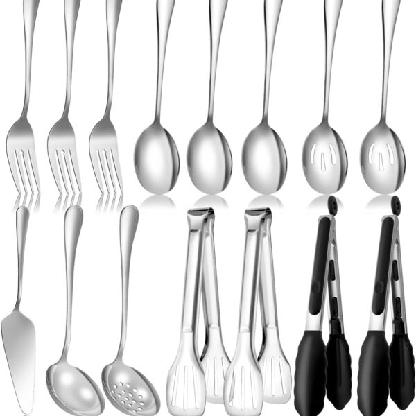 15-Piece Serving Utensils Set – Silver Stainless Steel Serveware for Parties, Buffet, Catering & Entertaining