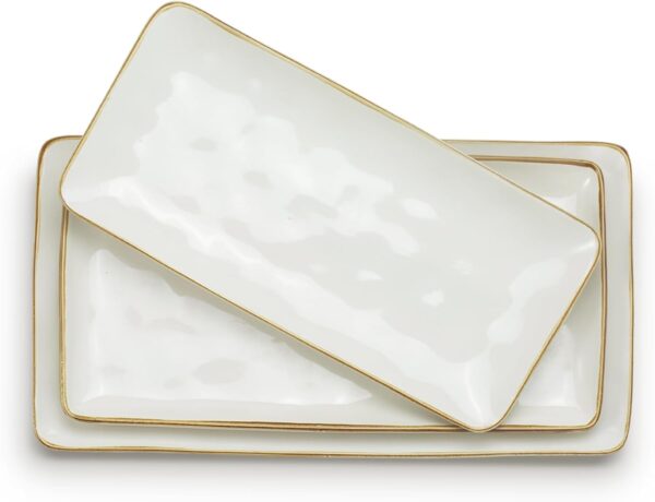 Rectangular Serving Platter Set – 15.67", 14.1", 12.6" Stonware Dishes for Entertaining, Microwave & Dishwasher Safe, Vanilla White