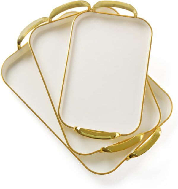 Set of 3 White Serving Platters with Handles – 18.3/16.7/14.8" Reusable Rectangular Trays for Dinner, Cake, Turkey & More