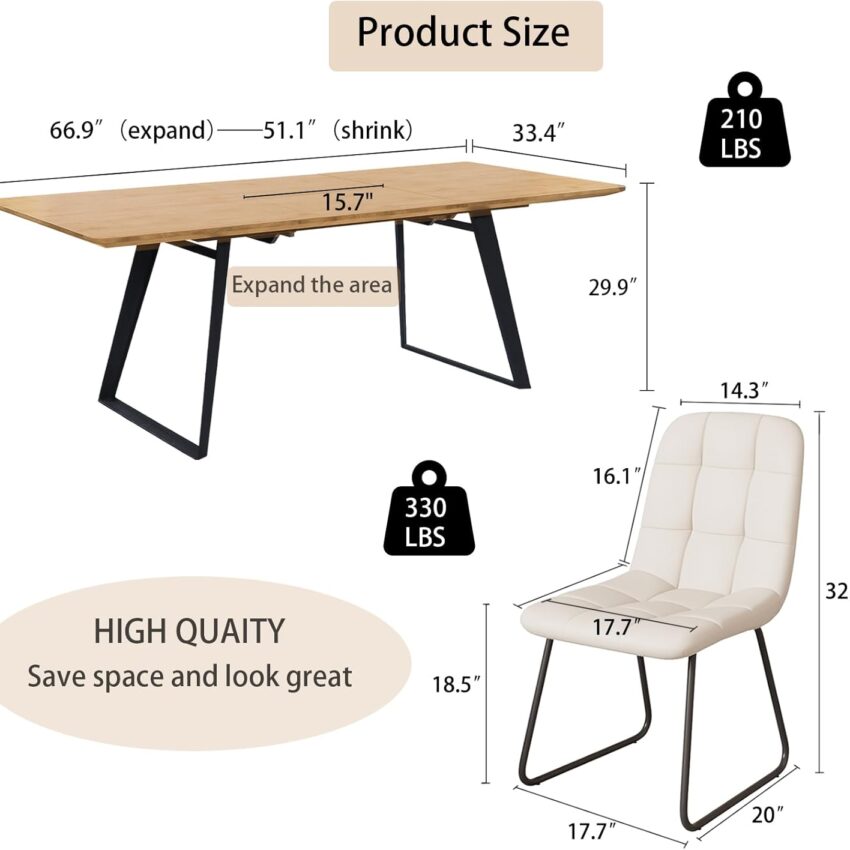 Modern Mid-Century Expandable Wooden Dining Table – Space-Saving & Multifunctional