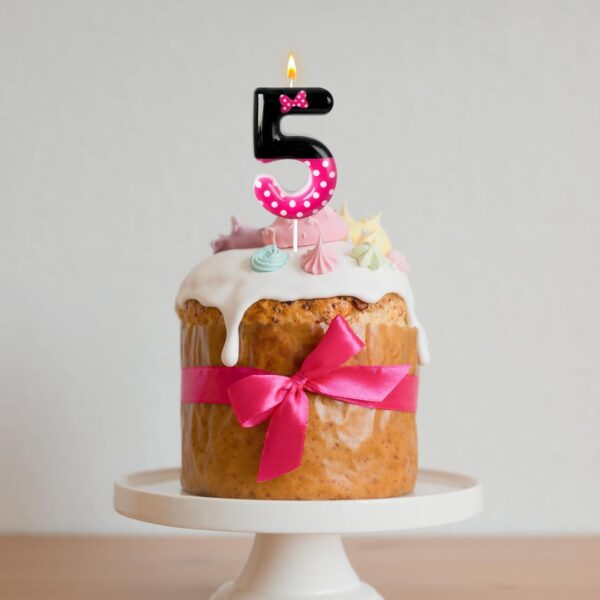 5th Pink & Black Birthday Candle – Minnie Mouse Cake Topper for Girls