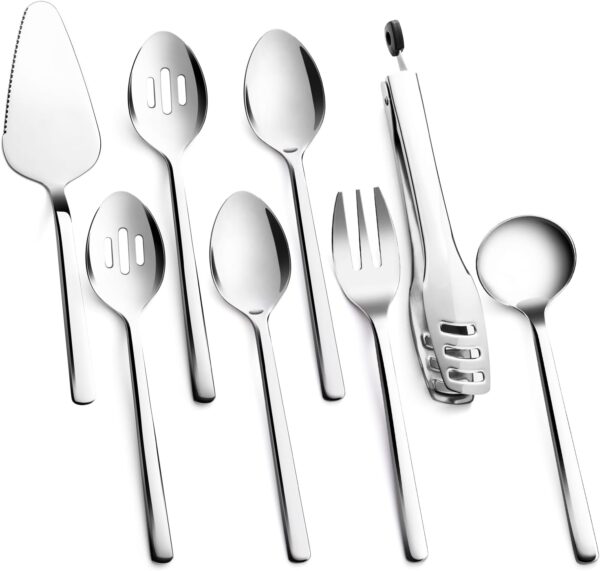 Large 18/10 Stainless Steel Serving Utensils Set – 10" Spoons, Forks, Tongs & Cake Server for Buffet & Parties