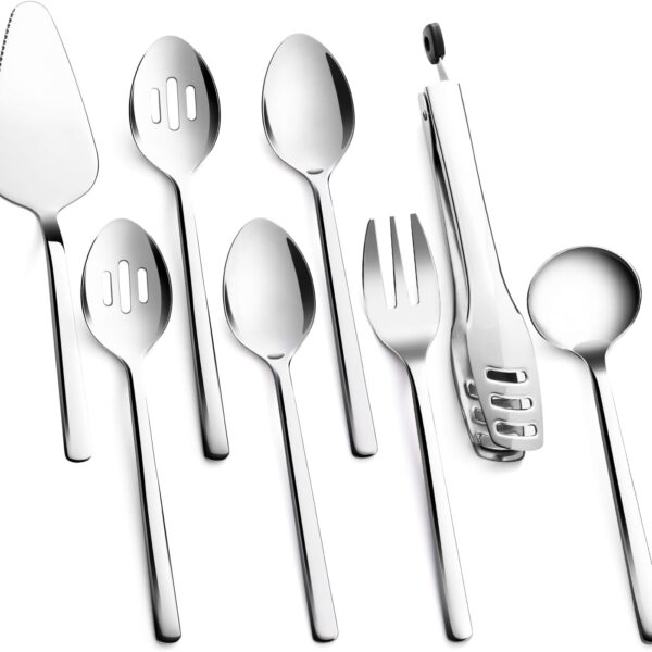 Large 18/10 Stainless Steel Serving Utensils Set – 10" Spoons, Forks, Tongs & Cake Server for Buffet & Parties