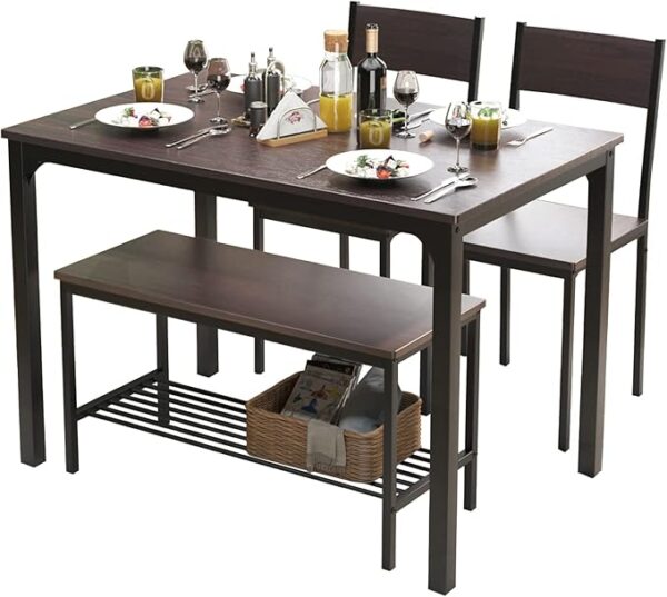 4-Piece Dining Table Set with Bench & Chairs – 43.3" Rustic Oak Kitchen Set for Small Spaces