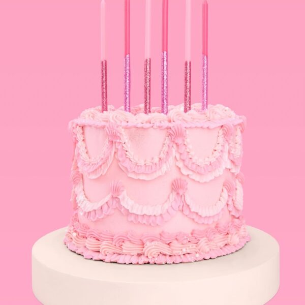 10 Pink Glitter Tall Cake Candles – Party, Birthday, Baby Shower Decor