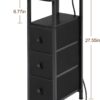 Set of 2 Narrow End Tables with Charging Station – Slim Nightstands with Fabric Drawers - Image 7
