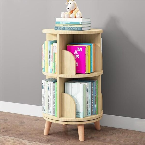 2 Tier Rotating Bookshelf with Legs, Small Stackable Display Revolving Bookcase