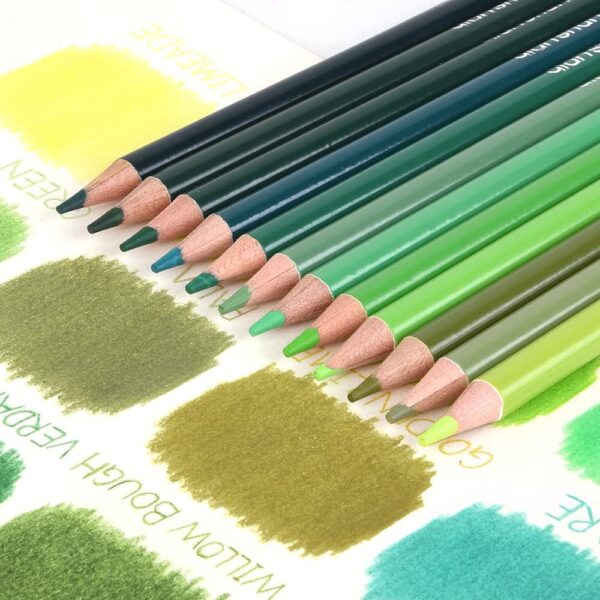 12 Green Oil-Based Colored Pencils – Pre-Sharpened Set for Drawing & Coloring