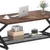 Rustic Coffee Table with Storage – 47" Industrial Wood & Metal 2-Tier Table with Mesh Shelf (Rustic Brown) - Image 2