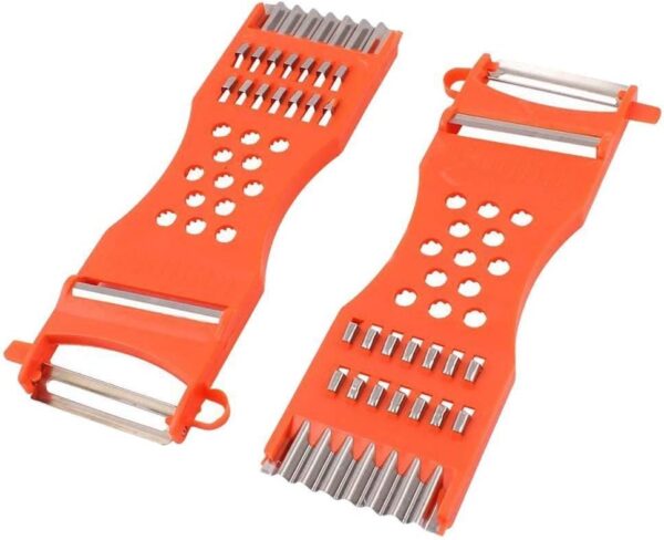 2-Piece 7-in-1 Vegetable Peeler Set – Multifunction Metal Slicer & Grater Tool (Orange)