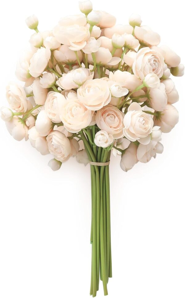 18 Pcs Champagne Mini Ranunculus – Faux Silk Flowers for Bouquets, Centerpieces & Wedding Decor