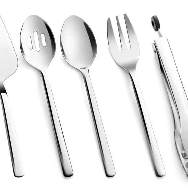 10" Heavy-Duty 18/10 Stainless Steel Hostess Serving Utensil Set – Spoons, Fork, Tongs & Server