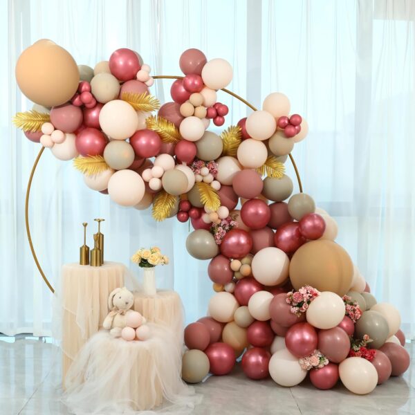Boho Balloon Garland Kit – Vintage Pink, Cream & Gray Rose Arch for Weddings & Parties