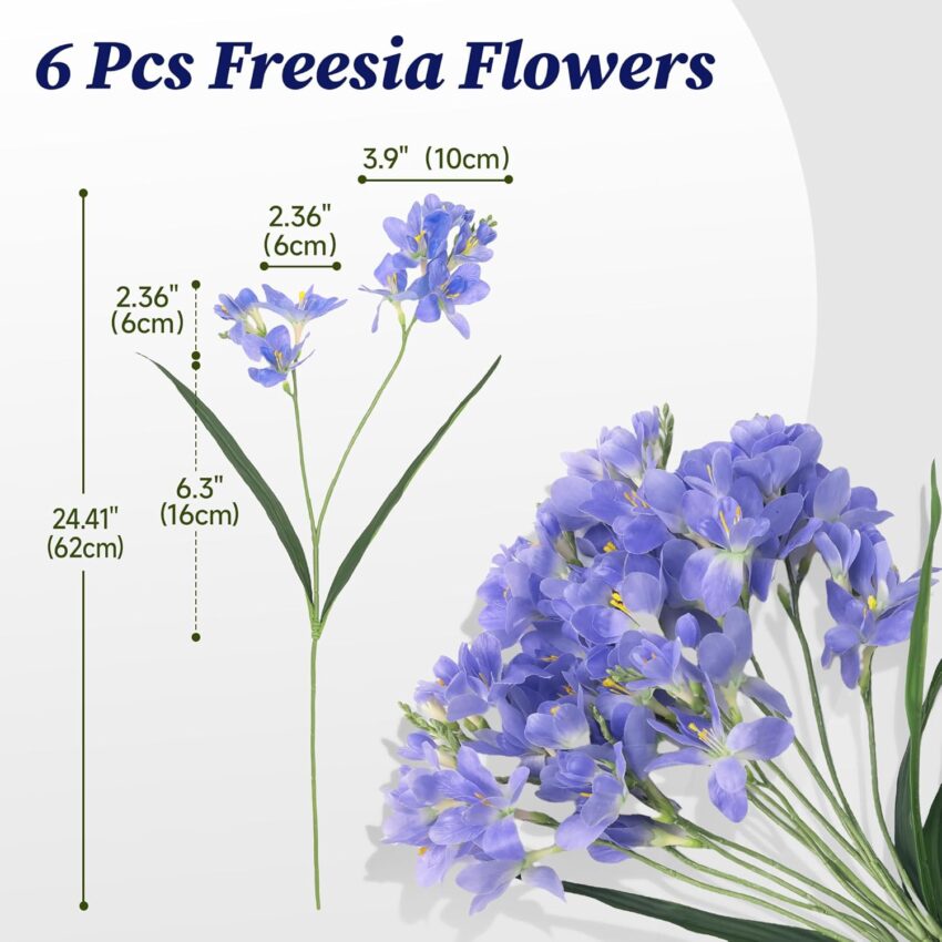 6-Piece Artificial Freesia Flowers – Real Touch Purple Faux Flowers for Bouquets & Decor