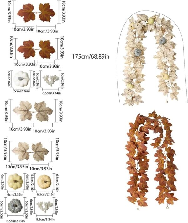 Fake Maple Leaf Garland – White Hanging Autumn Decor for Outdoor, Wedding & Home