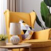 White Ceramic Table Lamp, Textured Mid-Century Design with Linen Shade, 12" Small Bedside Light - Image 4