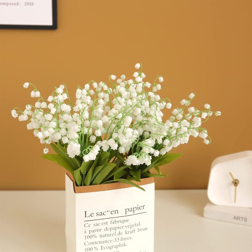 12 Pcs Artificial Lily of the Valley Flowers – Faux White Bell Flowers for Wedding, Home & Garden Decor