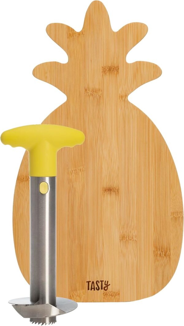 2-Piece Pineapple Slicer & Bamboo Board Set – Stainless Steel Slicer with Non-Slip Handle