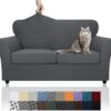 Checkered 3-Piece Loveseat Cover – High Stretch Slipcover for 2-Cushion Sofa, Pet-Friendly (Dark Gray, 55"-69") - Image 2