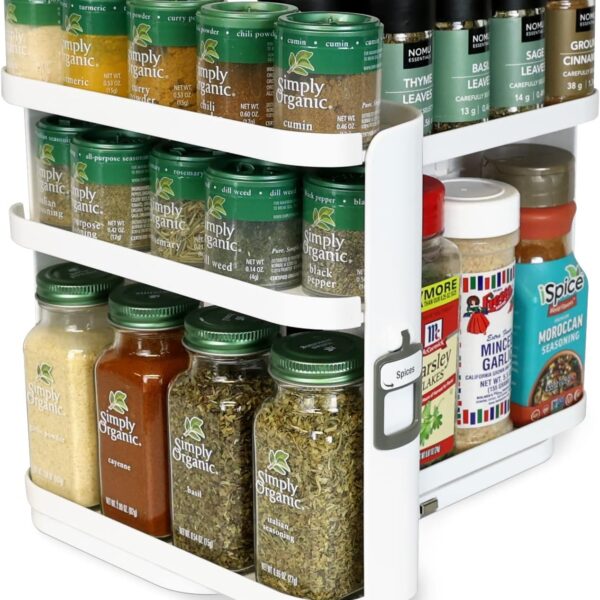 Slide & Rotate Spice Rack Organizer – Magnetic 5-Tier Cabinet Storage with Adjustable Shelves