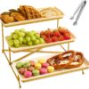 3-Tier Serving Tray – 14" Beige Platters with Collapsible Gold Iron Rack for Fruit & Dessert Display - Image 3
