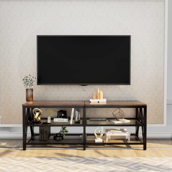 55" Rustic TV Stand for up to 65" TVs – 3-Tier Shelves & Metal Frame