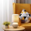 White Ceramic Table Lamp, Textured Mid-Century Design with Linen Shade, 12" Small Bedside Light - Image 2