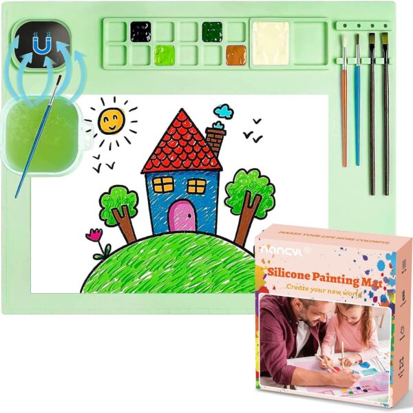 Silicone Painting Mat with Cup & Brush Cleaner – Art & Craft Mat for Kids DIY