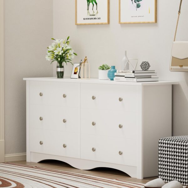 6-Drawer Dresser – Modern Wood Storage Chest with Anti-Tilt for Bedroom, Living Room, Entryway (White)