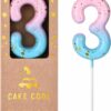 2.76" Gold Number 3 Candle – Pink, Blue, Gold Birthday Cake Topper - Image 2