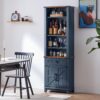72" Farmhouse Bookshelf – 7-Tier Bookcase with Drawer, Barn Doors & Adjustable Shelves (Blue) - Image 2