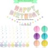 Pastel Birthday Decorations – Pre-Strung Banner, Honeycomb Balls, Swirls & Garland (No DIY Needed) - Image 7