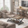 Rustic Coffee Table with Storage – 47" Industrial Wood & Metal 2-Tier Table with Mesh Shelf (Rustic Brown) - Image 3