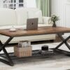 Rustic Coffee Table with Storage – 47" Industrial Wood & Metal 2-Tier Table with Mesh Shelf (Rustic Brown) - Image 7