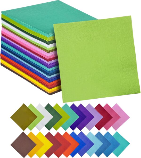 120 PCS Cocktail Napkins – 24-Color 5x5" Disposable Paper Napkins for Weddings, Parties & Drinks