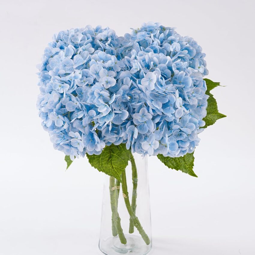 4 Blue 21" Real Touch Hydrangeas – Faux Flowers for Vase, Wedding & Table Decor
