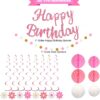Pre-Strung Birthday Decorations – Banner, Honeycomb Balls, Swirls & Garland (Pink, No DIY Required) - Image 6