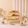 3-Tier Serving Tray – 14" Beige Platters with Collapsible Gold Iron Rack for Fruit & Dessert Display - Image 4