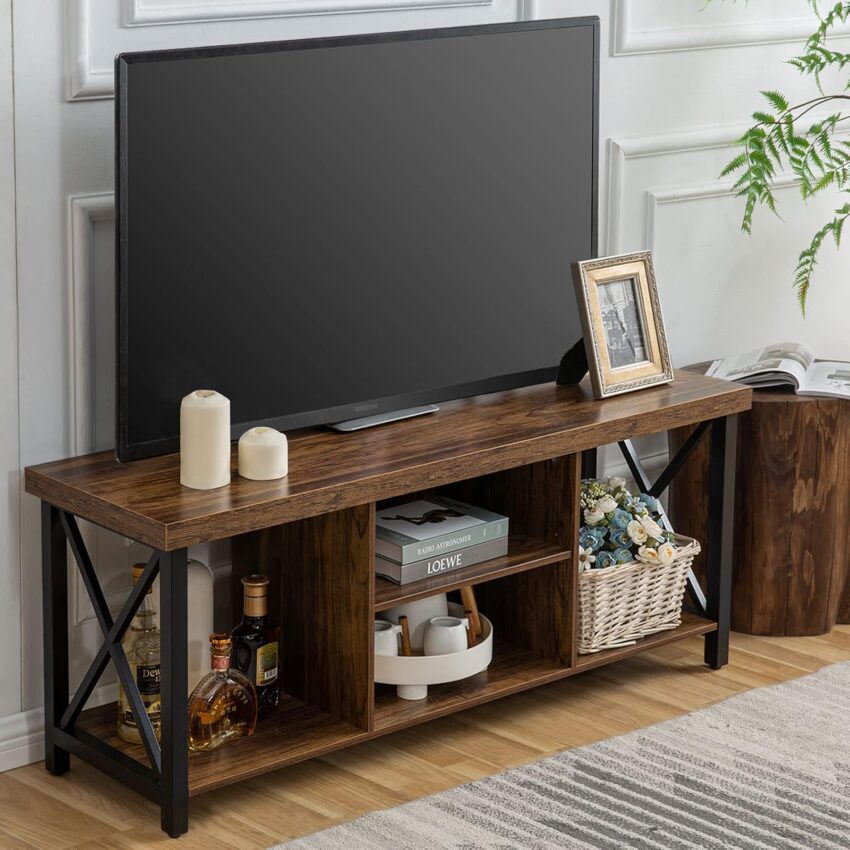 TV Stand for up to 55" TVs – Rustic Brown Console with Open Storage