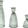 Set of 3 Vertical Stripe Glass Candlestick Holders – Green Vintage Decor - Image 6