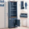 72" Farmhouse Bookshelf – 7-Tier Bookcase with Drawer, Barn Doors & Adjustable Shelves (Blue) - Image 8