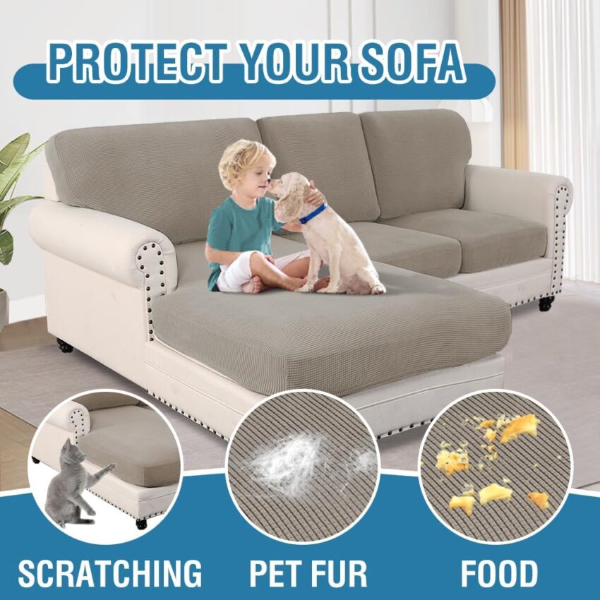 2025 6-Piece Stretch Sectional Couch Covers – L-Shaped Sofa Cover for Left/Right Chaise, Taupe