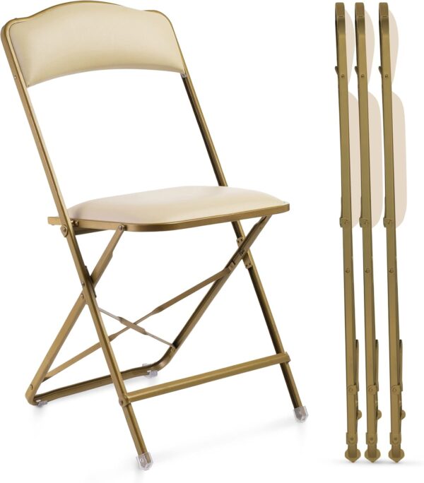 4-Pack Padded Folding Chairs – Heavy-Duty Steel Frame, Indoor/Outdoor Use, Gold/Almond