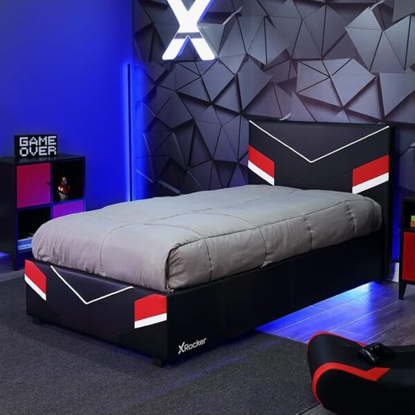 Orion Twin Gaming Bed – Black Faux Leather with Padded Headboard
