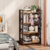 4-Tier Small Bookshelf – Rustic Brown Metal Bookcase for Storage & Organization in Home or Office - Image 2
