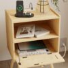Rattan Nightstand – Oak Farmhouse Side Table with Drawer & Shelf - Image 6