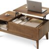Fluted Lift-Top Coffee Table – Modern Wood Center Table with Hidden Compartment (Walnut) - Image 2