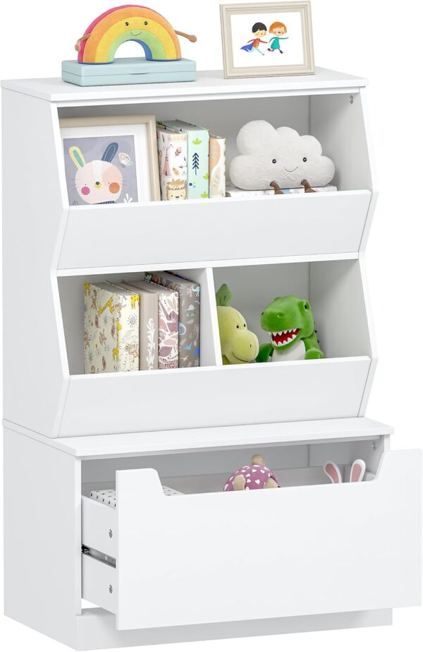 Kids Toy Storage Cabinet with Drawers & Cubbies – White Organizer for Playroom or Nursery